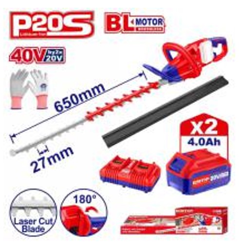 ELHT400282, Cordless hedge trimmer - 20V, Brushless Professional Cordless Power Tool with Battery Charger Kit